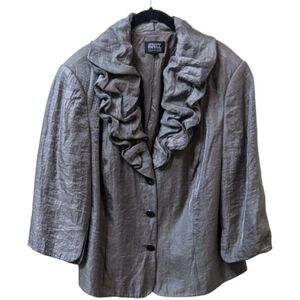 Adrianna Papell Ruffled Collar Button Up Shimmery Evening Jacket 18W